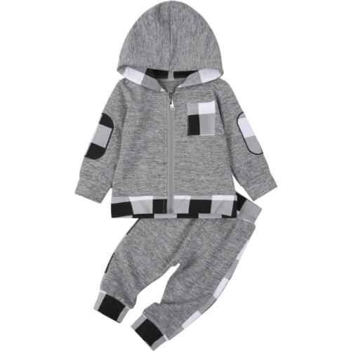 2021 Toddler Girl Clothes Long Sleeve Zip Up Hoodie Pants 2Pcs Plaid Outfits Infant Baby Clothing