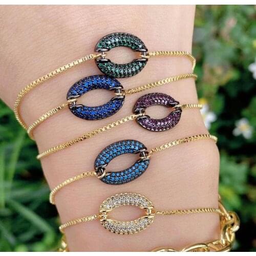 5Pcs 2021 Micro Inlay Cute Mouth Oval Shape Rainbow Zircon Link Chain Adjustable Bracelet