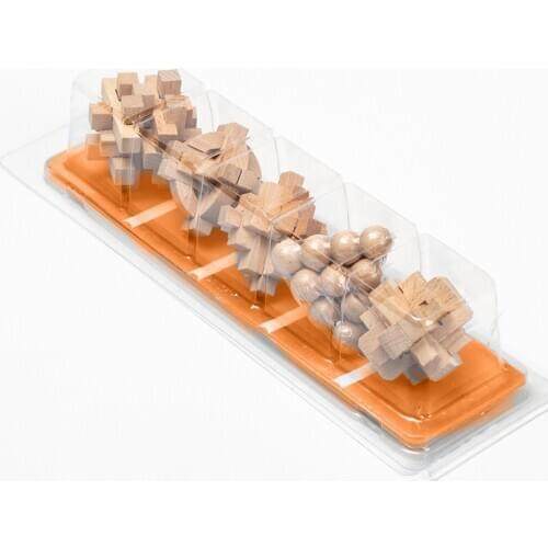 5Pcs/set Small Kongming Luban Lock Wooden Brain Teasers Puzzle Educational Toy for Children - Orange (Difficult Level: 3 Stars)
