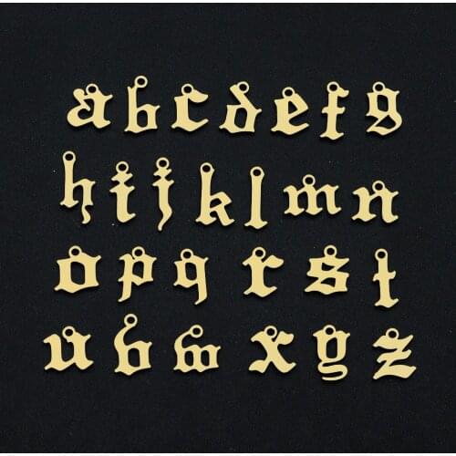 5pcs/lot 100% Stainless Steel Gold Old English Lower Case Letters A-Z Letter Alphabet DIY Charm Pendant Wholesale
