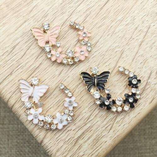 50pcs/set gold plating butterfly Rhinestones Buttons for wedding decoration Diy Buckles Diamante crystal