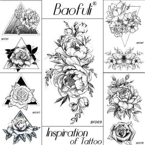 BAOFULI 20 Styles Women Black Flowers Tattoo Transferable Fake 3D Body Art Tatoos Neck Arms Sleeve Rose Temporary Tattoo Sticker
