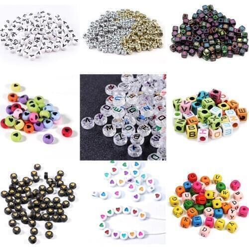 100pcs/lot Mixed Russian Letter Acrylic Beads Round Flat Alphabet Heart Beads For Jewelry Making Handmade Diy Bracelet Wholesale