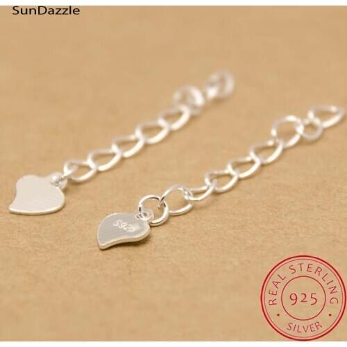 5pcs Genuine Real Solid 925 Sterling Silver Extension Chains Necklace Bracelet Extended Tail Chain Heart DIY Jewelry Findings