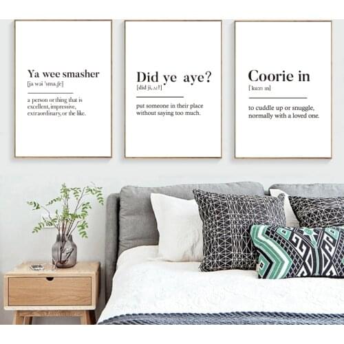 Did ye, aye? Scots Art Print Funny Scandi Scotland Slang Definition Typography Black White Poster Scottish Wall Canvas Painting