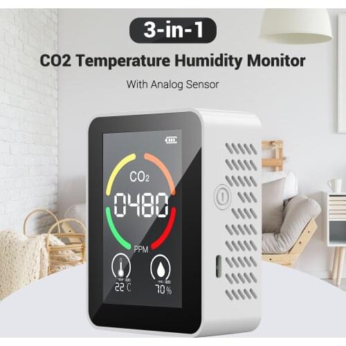 CO2 Temperature Humidity Monitor Air Quality Detector USB Rechargeable Indoor Carbon Dioxide Detector for Home Office RV Car