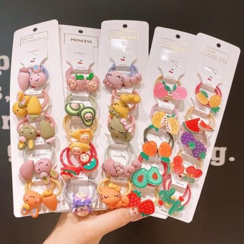 1set Sweet Cartoon Fresh Fruit Elastic Hair Bands Girls Baby Lovely Rubber Bands Scrunchies Gift Kids Hair Accessories Acrylic