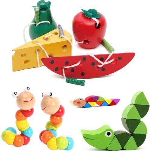 Caterpillar Twisting Baby Toy Montessori Worm Eat Fruit Wooden Puzzle Toy Finger Flexible Training Educational Twisting Worm Toy