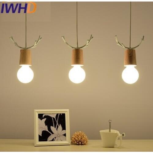 IWHD 6 Heads Modern Hanging Lamp Fashion Wood LED Pendant Lights Home Lighting Fixtures Kitchen Bedroom Suspension Luminaire