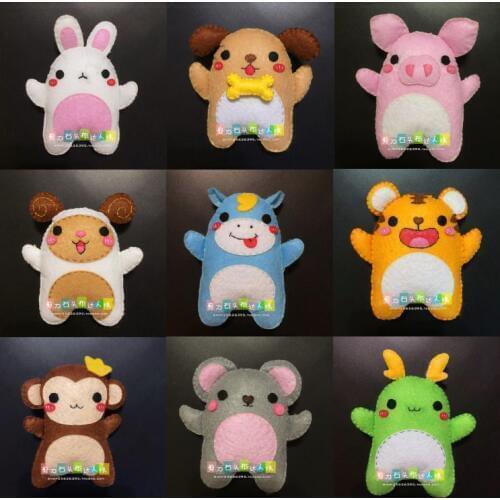 IY cloth art twelve Chinese Zodiac dolls Fabric Felt kit Non-woven cloth Craft DIY Sewing set Handwork Material DIY needlework