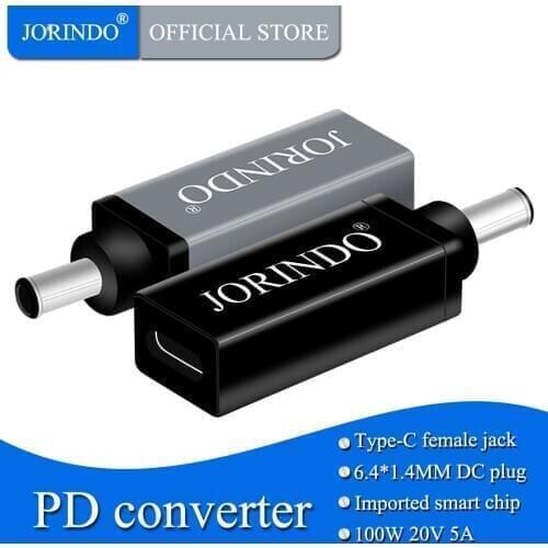 JORINDO USB3.1 Type-C to DC6.4*4.4MM with pin pd emulator trigger Quick charge converters for laptop computers,100W