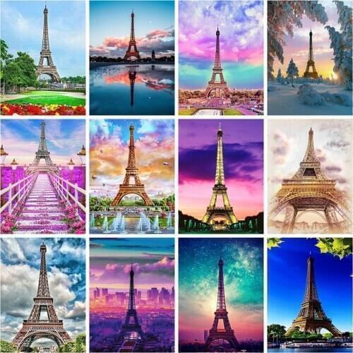 Full Square Diamond Painting Eiffel Tower 5D DIY Mosaic Diamond Embroidery Landscape Home Decor Picture Of Rhinestone