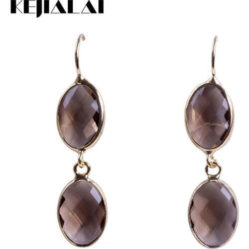 Kejialai 1Pair Ethnic Vintage Crystal Glass Dangle Earring Faceted Double Water Drop Pendent Women Jewelry Rrtro Antique M-L619