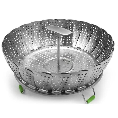 Stainless Steel Food Steamer Basket Folding Dish Steamer Basket Insert for Veggie Fish Seafood Cooking with Handle Kitchen Tool