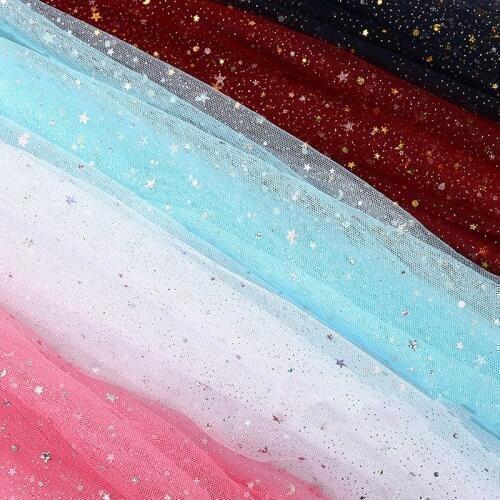 160cm*100cm/pc Beautiful Skirt Clothing Decoration Tulle Fabric Shiny Star Sequin Fabric DIY Wedding Dress Gauze Sewing Supplies