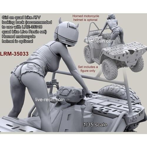 1/35 Girl rider on ATV quad bike looking back, 2 heads, No ATV locomotive, Resin Model Soldier GK, Unassembled and unpainted kit