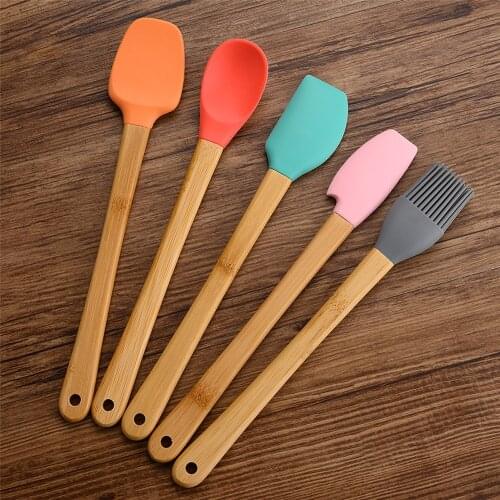 Best Silicone Cooking Utensil Set Wooden Handle Spatula Soup Spoon Brush Ladle Pasta Colander Non-stick Cookware Kitchen Tools