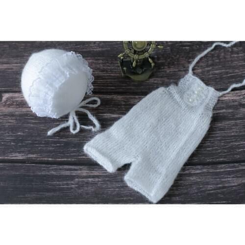 Crochet Mohair Lace Bonnet Newborn Hooded Romper Photography props Knitted baby pant Newborn Overall Outfit Onesie photo props