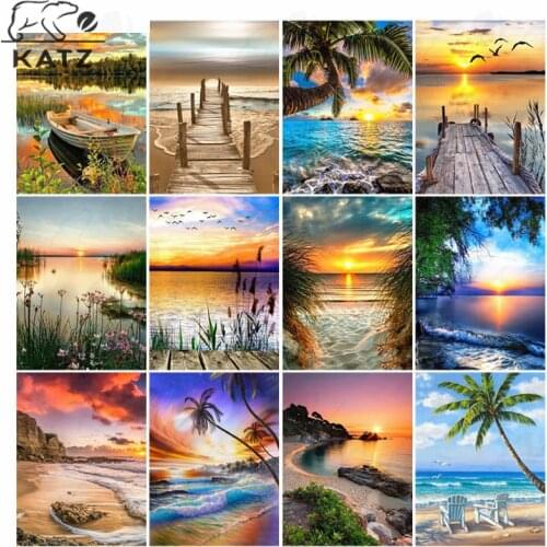 Beach Seascape Diamond Painting Sunrise Embroidery Crossing Diy Summer Travel Island Mosaic Gift Cross Stitch Home Decoration