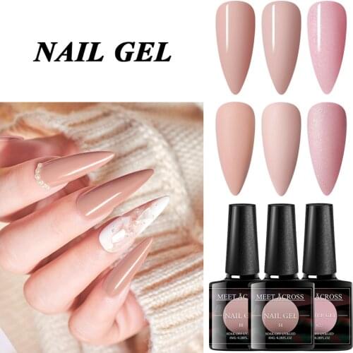 MEET ACROSS 3Pcs Gel Nail Polish Set Glitter Nude Semi Permanent Long Lasting Soak Off UV Gel Polish For Manicures Led Gel Nail