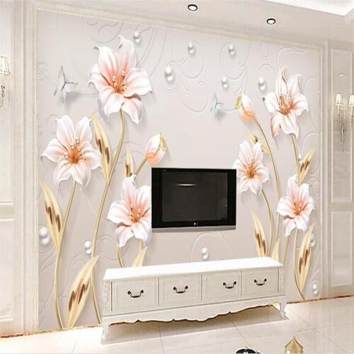 Customize Any Size 3D HD Print Embossed Stereo Modern Simple Flowers Rich Modern Simple Silk Mural Wallpaper