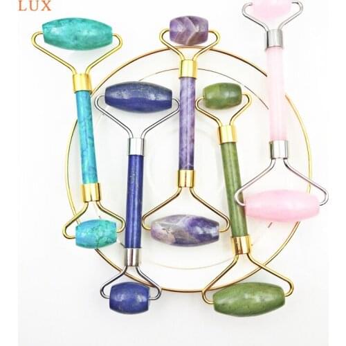 Natural Amethyst Rose Quartz Roller Massage Stick Germanium Stone Massager relieve fatigue Brush Skin Health Beauty Care Tool
