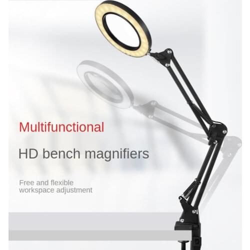 NEW Flexible USB 3 Colors Lamp Magnifier Clip-on Table Top Desk LED Reading Large Lens Illuminated Magnifying Glass Desk Lamp
