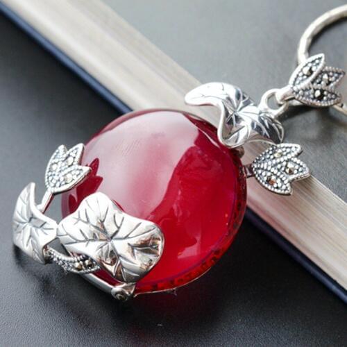 Silver Wholesale Hand-set Corundum S925 Sterling Silver Pendant Retro Thai Silver Pendant Lotus Pendant Fashion Women