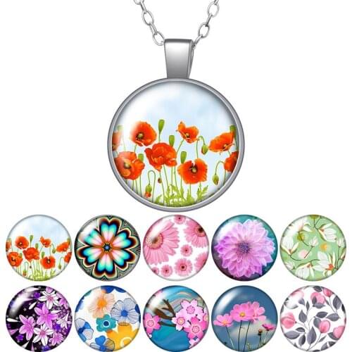 Beauty Flowers Daisy Colorful Photo Silver color/Bronze Pendant Necklace Glass Cabochon Woman Girls Jewelry Birthday Gift 50cm