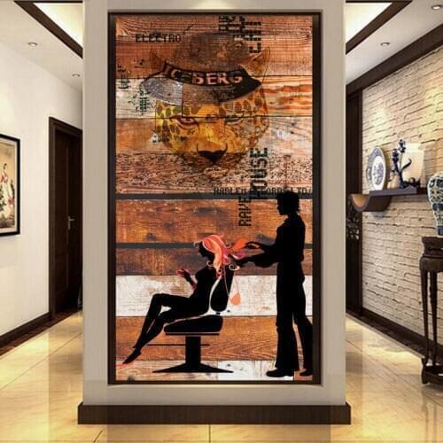 Dropship Custom Photo Wallpaper Classic Wooden Background Mural Barber Shop Entrance Wallpaper High Quality Decorative Painting