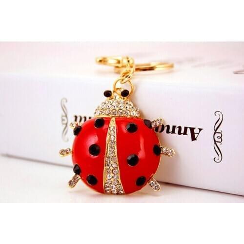 Ladybug Handmade Rhinestone Jewelry Cute Bling Crystal keychain For Women Car Pendant Girl Statement Bag Key Chains Ring