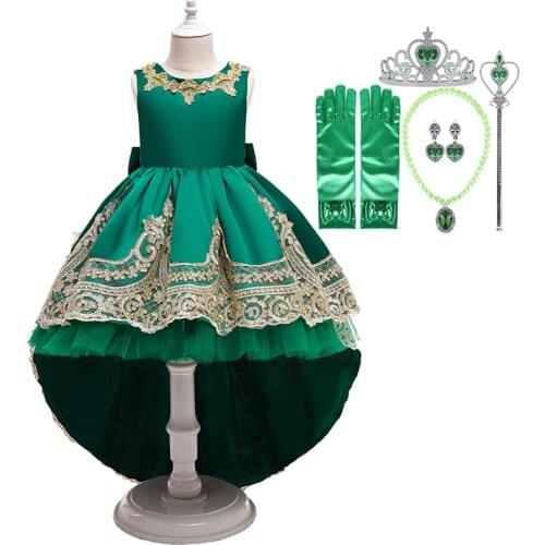 Flower Girl Wedding Green Tutu Dress Girls Christmas Halloween Cosplay Clothing Elegant Holiday Birthday Party Princess Costume