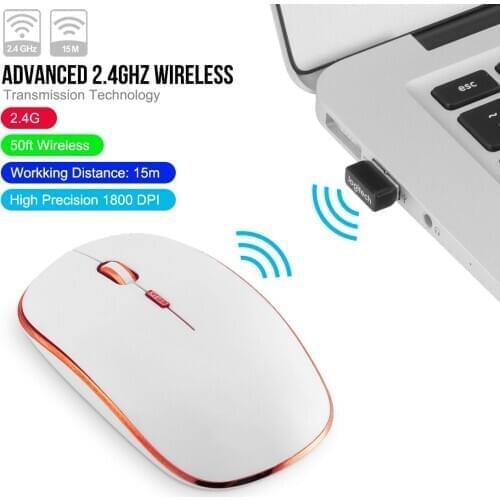 2.4G Slim Silent Wireless Computer Mouse with Nano Receiver,1800DPI Adjustable optical Mouse Silent Click for PC Laptop