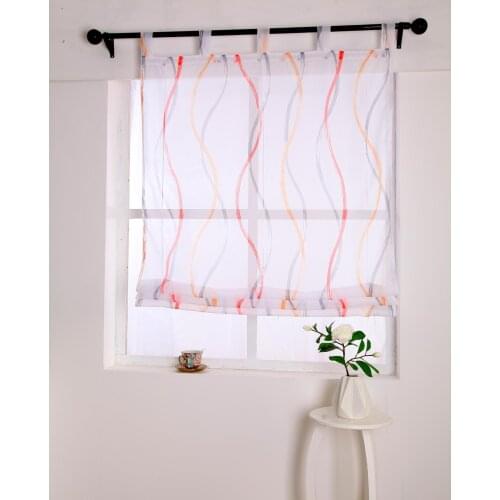 Country Style Tulle Sheer Colorful Strip Printed Window Curtains for Home Living Room Decoration in the Kitchen Cafe Curtain