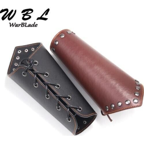 WarBLade Men Faux Leather Arm Warmers Lace-Up Gauntlet Wristband Wide Bracer Protective Arm Armor Cuff String Steampunk Cosplay