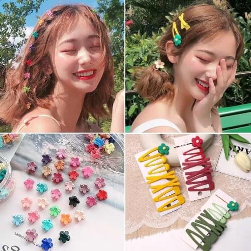 5pcs Korean Women Girls Cute Scrub Beautiful Candy Colorful Vintage Hairpin Hollow Water FlowerHair Clip Cute Glitter Hairpins