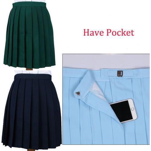 Hot Sales Harajuku Style Women College Solid Color Pleated Skirts Candy Color Cosplay JK Uniform Lolita Skirt Adjustable Pocket