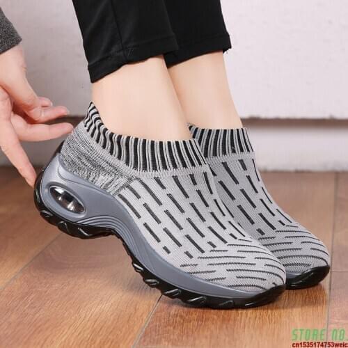 Women Tennis Shoes Ladies Wedge Platform Sneakers Comfortable Breathe Mesh Trainers Slip On Sock Footwear Walking Shoes Wedges
