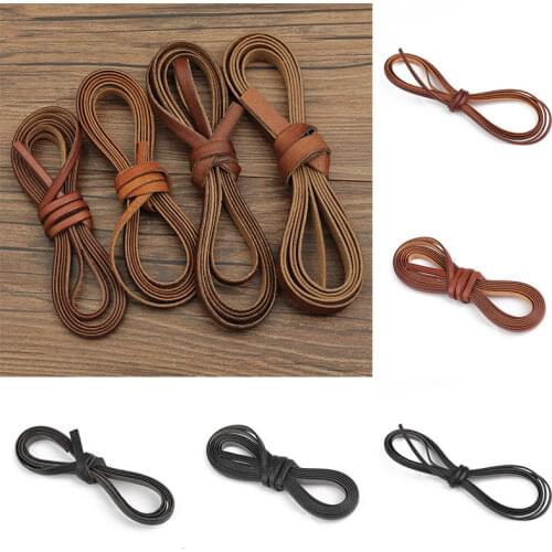 1Meter Retro Brown Real Genuine Leather Cord Round Flat Rope String For DIY Necklace Bracelet Jewelry Cord 3 5 8 10mm