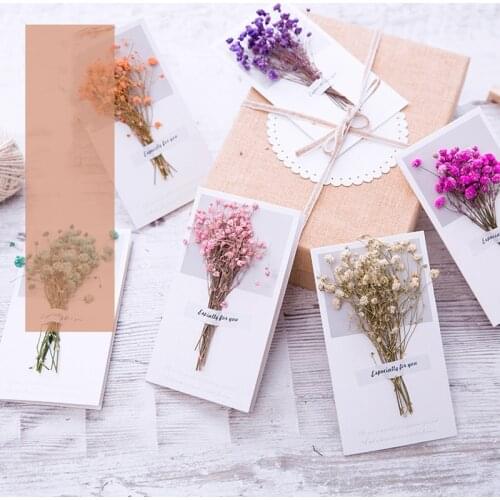 1pc A Gift Card Wedding Invitations Greeting Cards Gypsophila Dried Flowers Handwritten Blessing Birthday Thank You Envelope
