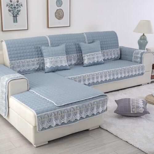 1Piece Four Seasons Universal Fabric Plaid Slipcovers With Lace for Sectional Sofa High Quality Slip-resistant Sofa Towel