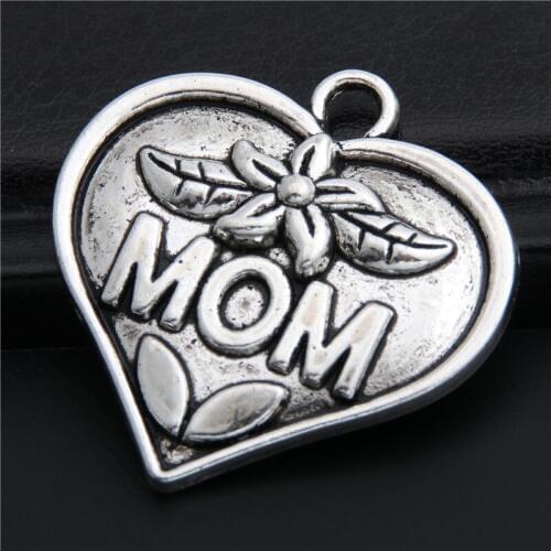 10pcs Silver Color Heart Shape Mom Letter Carved Jewelry Making Charms Necklace Pendants Mothers Day Gifts A2840