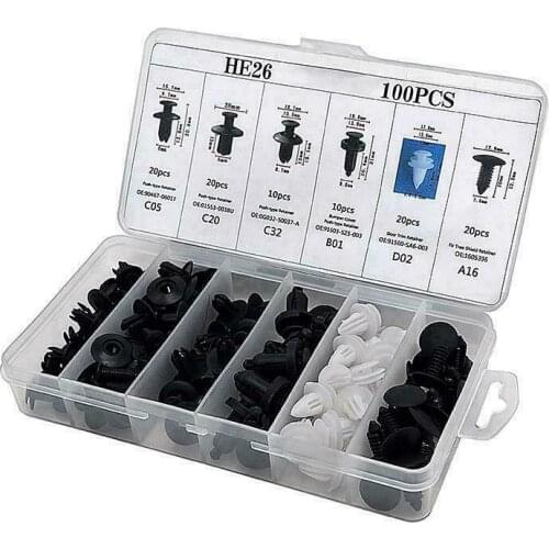 100Pcs/Box Universal Car Fastener Clips Mixed Car Fasteners Door Trim Panel Auto Bumper Rivet Retainer Push Engine Cover Fender