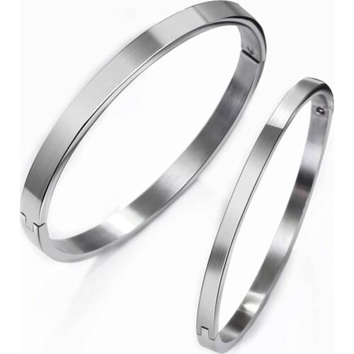 2PCS/Sets Love Gift 316L Titnanium Steel Bangle Set for Couples Gent/Lady Sizes Stainless Cuff