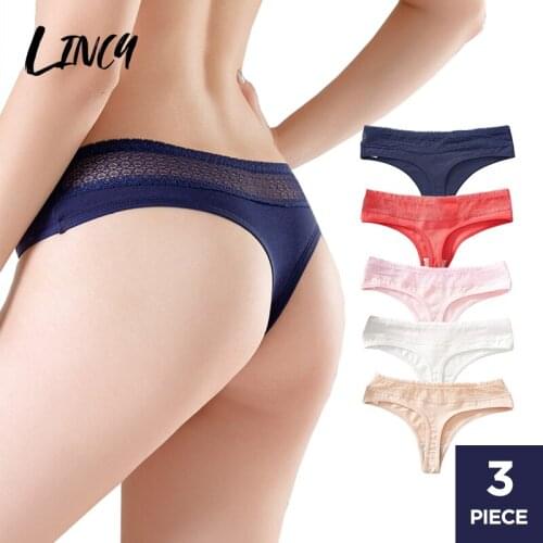 3PCS/Set Womens Panties Solid Color Low Waist Lace Briefs Woman Seamless Sexy G-strings Thongs Underpants Female Underwear