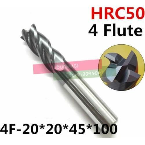 4f-20*20*45*100,hrc50,material Carbide Square Flatted End Mill four 4 flute 20mm coating nano use for High-speed milling machine