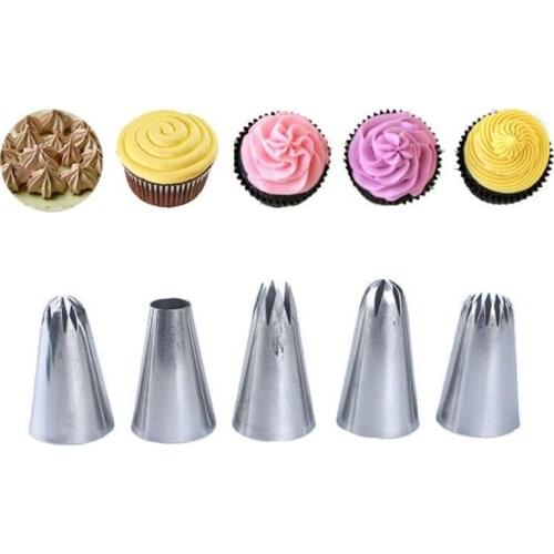 5Pcs Big Size Russian Pastry Icing Piping Nozzles Stainless Steel Decorating Tip Cake Cupcake Decorator Rose Accessories Kitchen