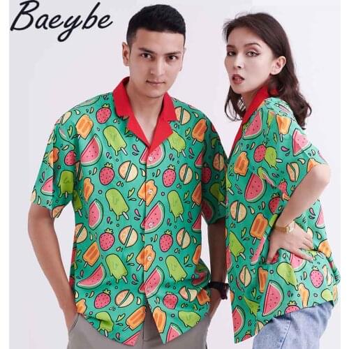 Fruit Printed Blouse Swimsuit Women Aloha Shirts Summer Sexy Top Mujer Shirt Couple Button Up Short Sleeve Casual Pareo Clothing