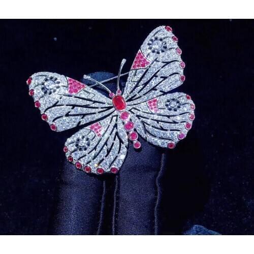 Butterfly brooch pins & pendant double use fine women jewelry 925 sterling silver with cubic zircon mixed color