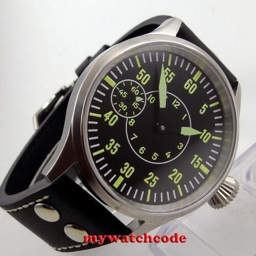 43mm Corgeut Black Dial Luminous Sapphire Glass 6497 17 Jewels Mechanical Hand Winding Sport Luminous Man Luxury Brand Watch